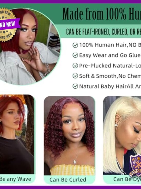 Human Hair Bob Wig 12 Inch Lace Front Glueless Pre Plucked 180% Density main image 6